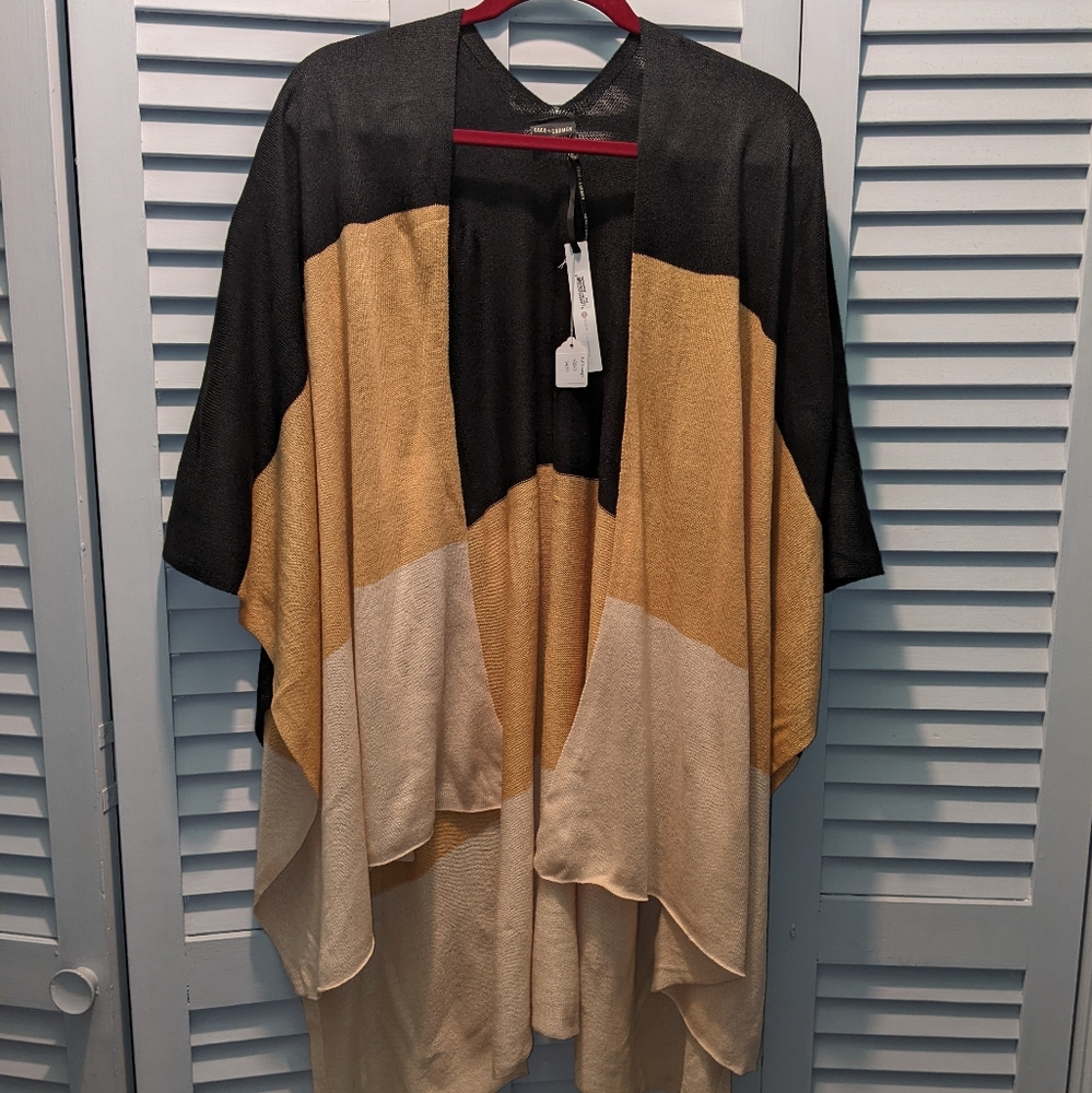 Black, Caramel and Beige Color Blocked Shawl/Wrap